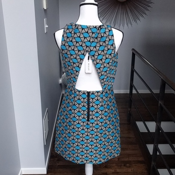 Milly Blue and Black Geometric Mini Dress - Picture 4 of 6
